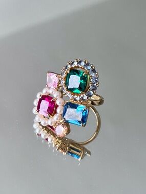 Kate Spade - Multicolor Crystal Cluster Statement Ring - Gold